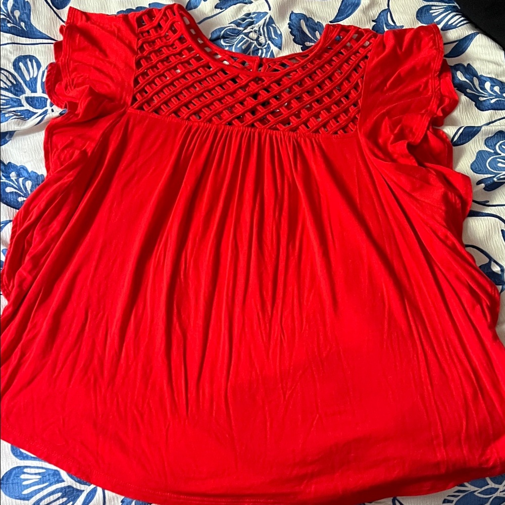 John Paul Richard Lattice Top Blouse Shirt Size L in Red - Picture 1 of 8